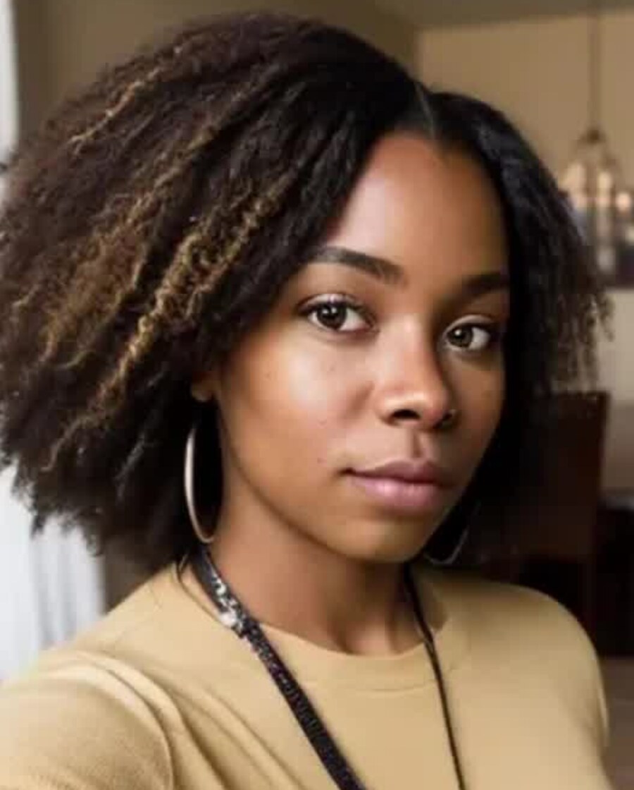 Textured shoulder-length hair style mood portrait
